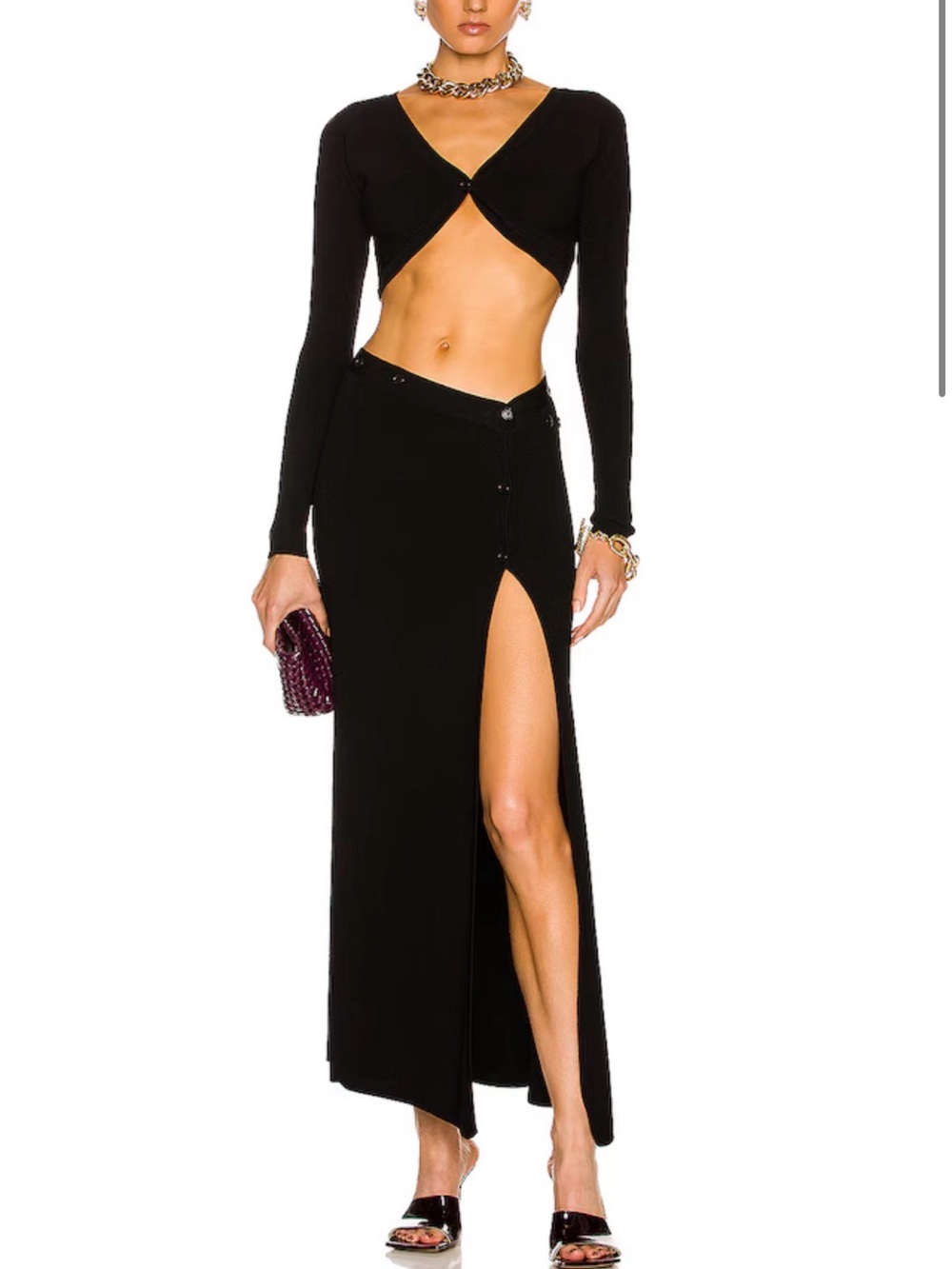 Aya Muse Augusta Knit Skirt: Black Maxi Skirt with High Thigh Slit